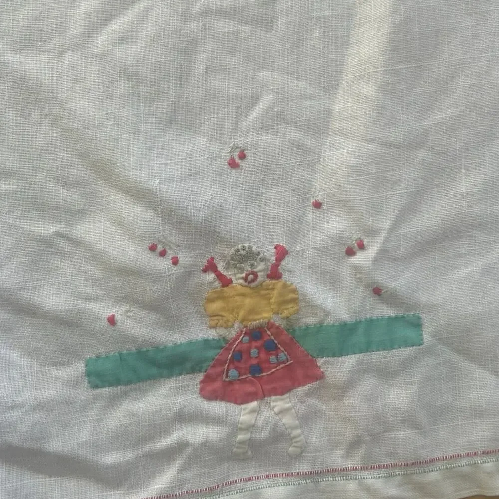Vintage Handmade Primitive Country Shabby Chic Cross Stitch White Hand Towels